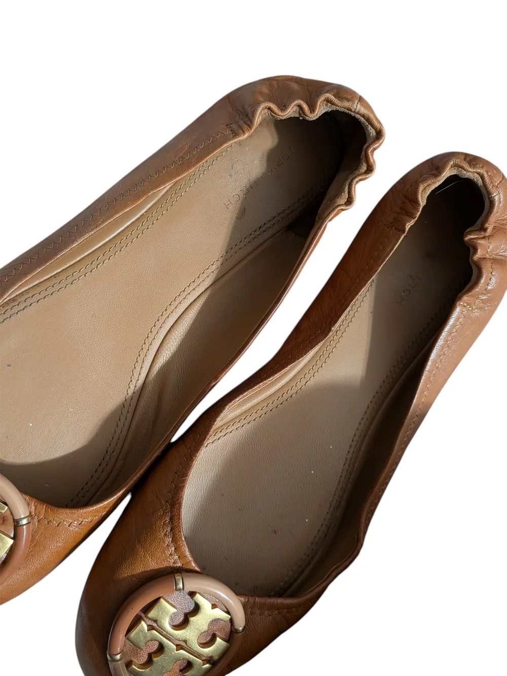 Tory Burch Brown Leather Logo Ballet Flat